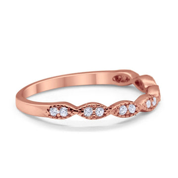 Half Eternity Rings Wedding Band Round Rose Tone, Simulated CZ 925 Sterling Silver